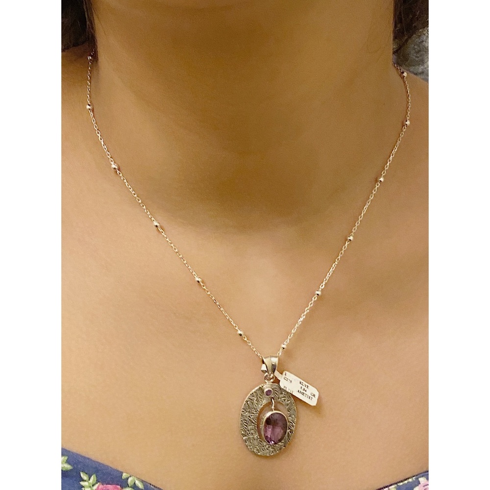Amethyst Pendant Sterling silver engraved